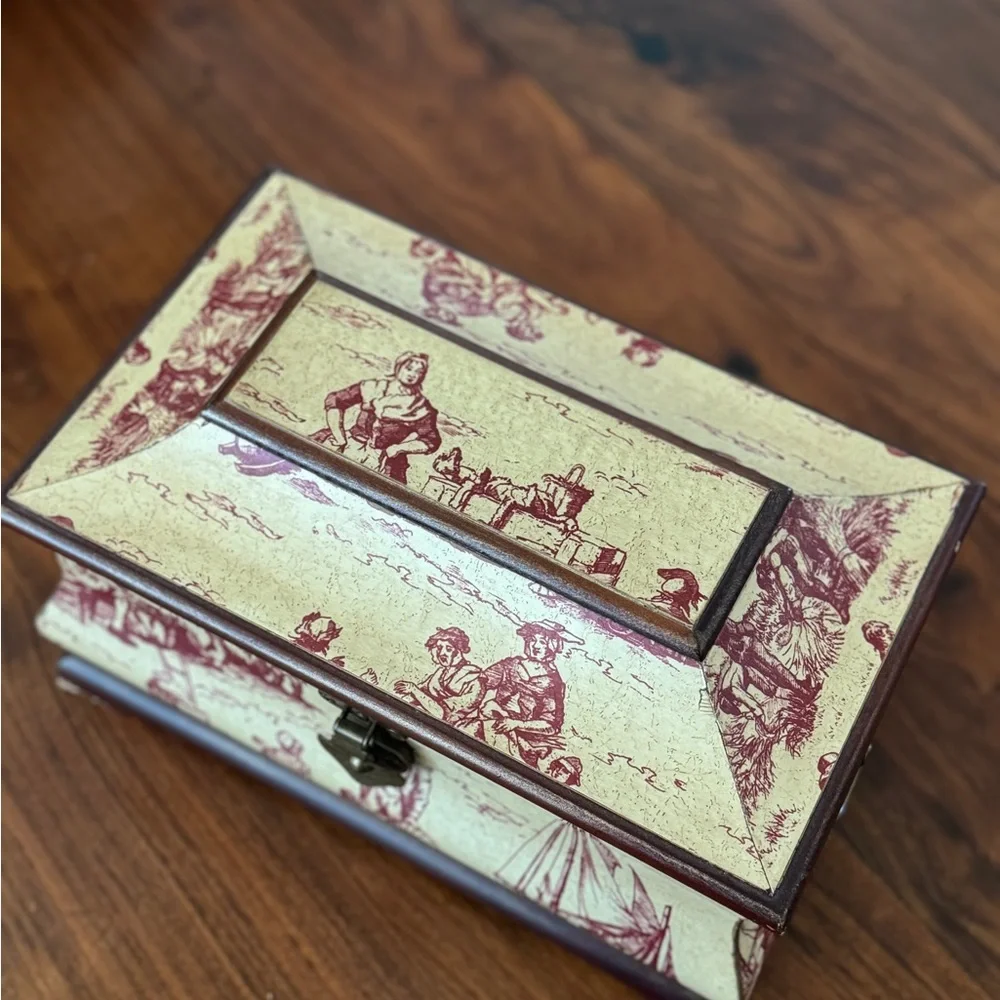 Old World Design, Red French  Vintage Style Treasure/Jewelry/Money Box